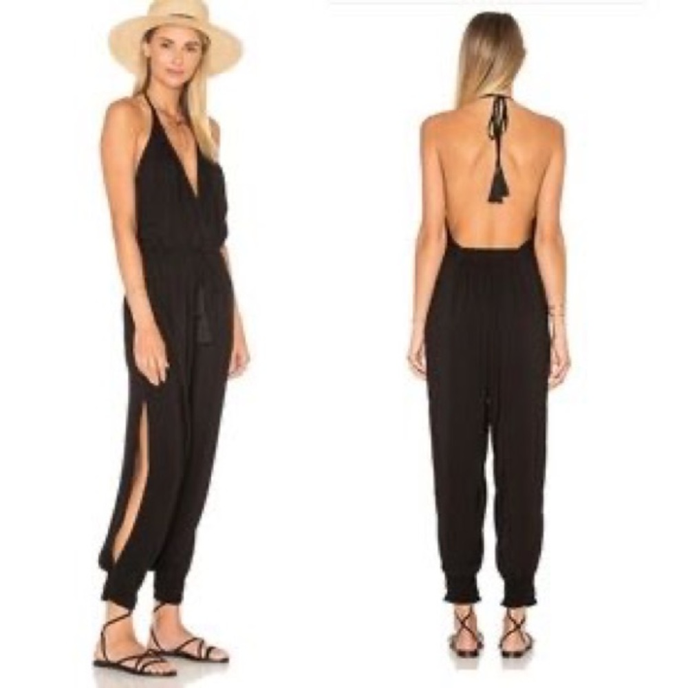 Indah M Paz rayon split leg halter jumpsuit